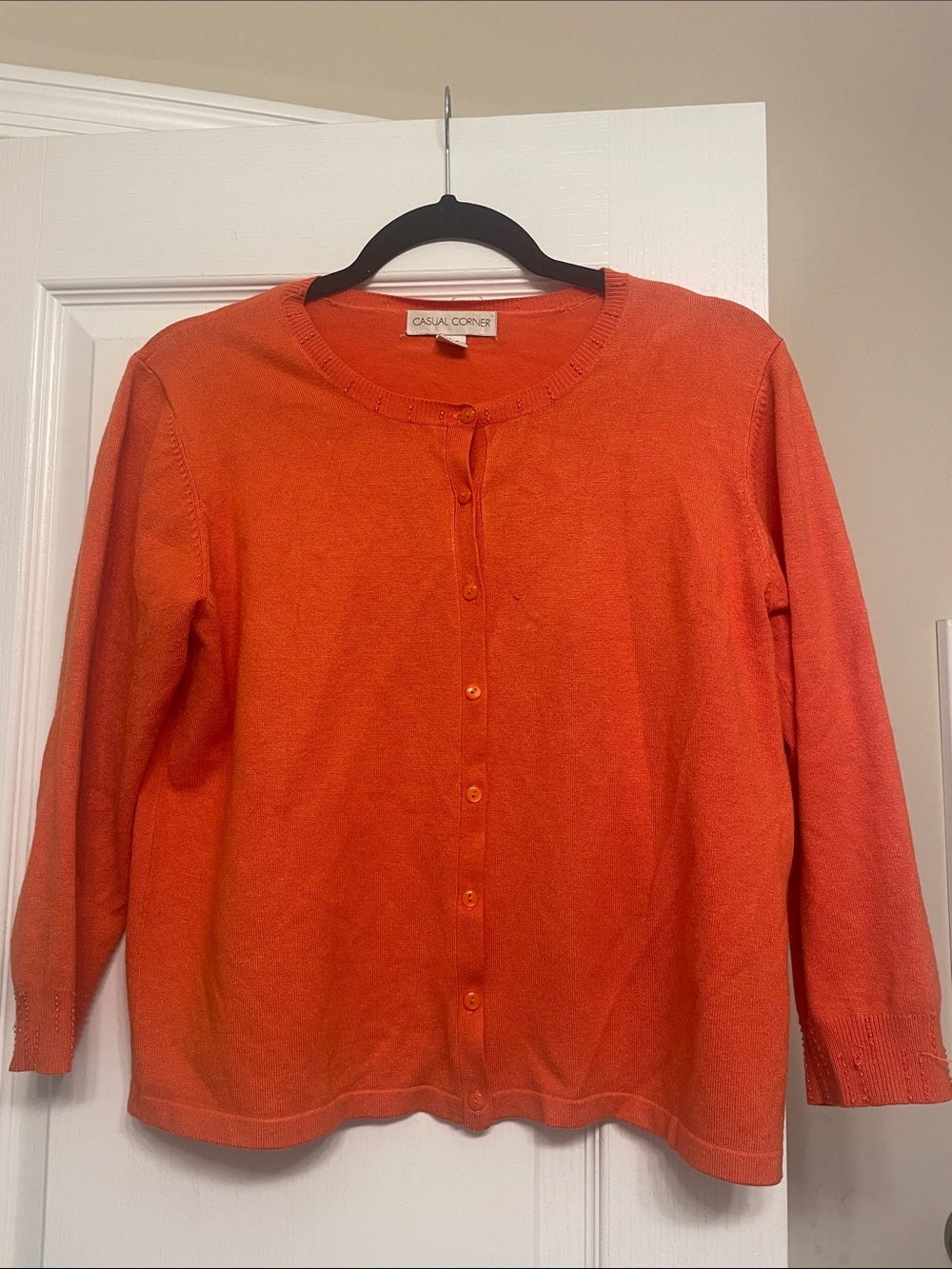 Casual Corner Orange Crewneck Button Cardigan